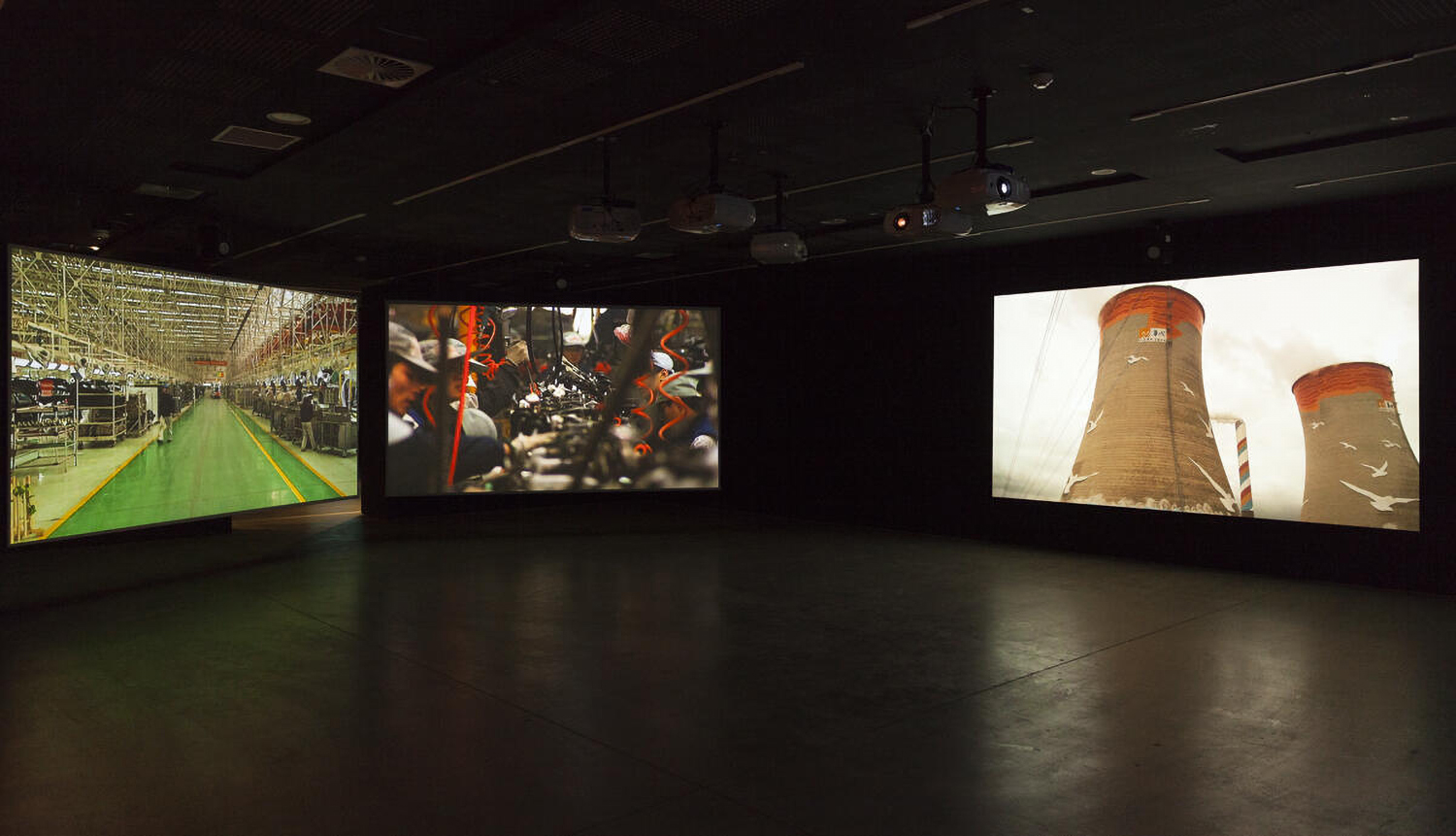 Installation view of three screens
