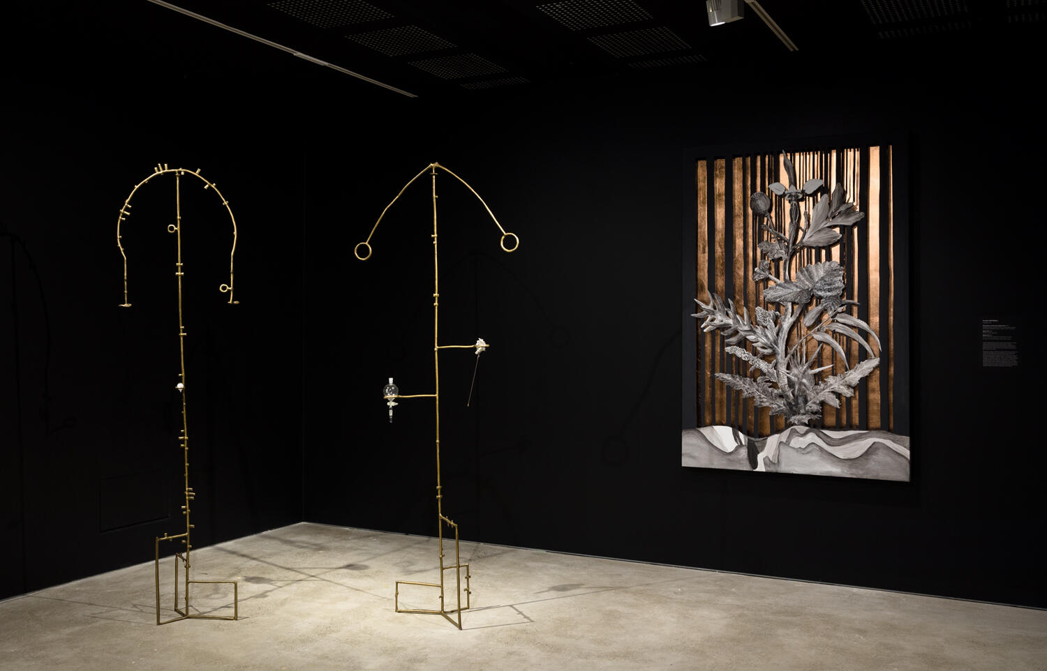 Installation view of Catherine Rothwell, Retort #2 and #3 2017, and Tasmanian Landscape (Urplanze) 2017. 