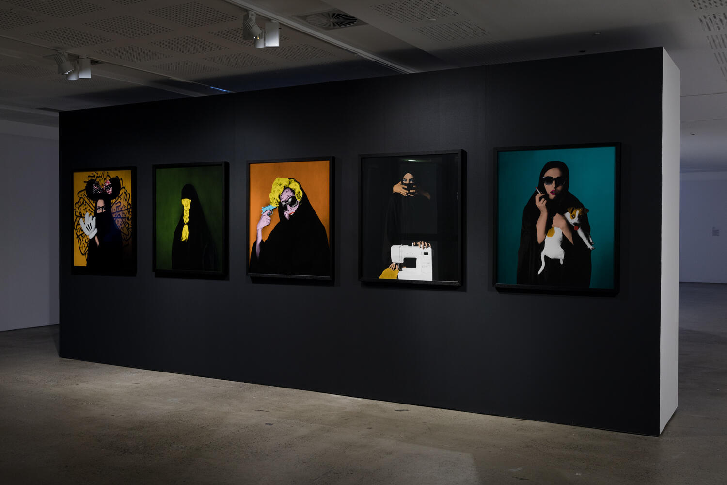 Installation view of Hoda Afshar 'Westoxicated #1, #3, #5, #7, and #9' from the series Under Western Eyes 2013-2014.