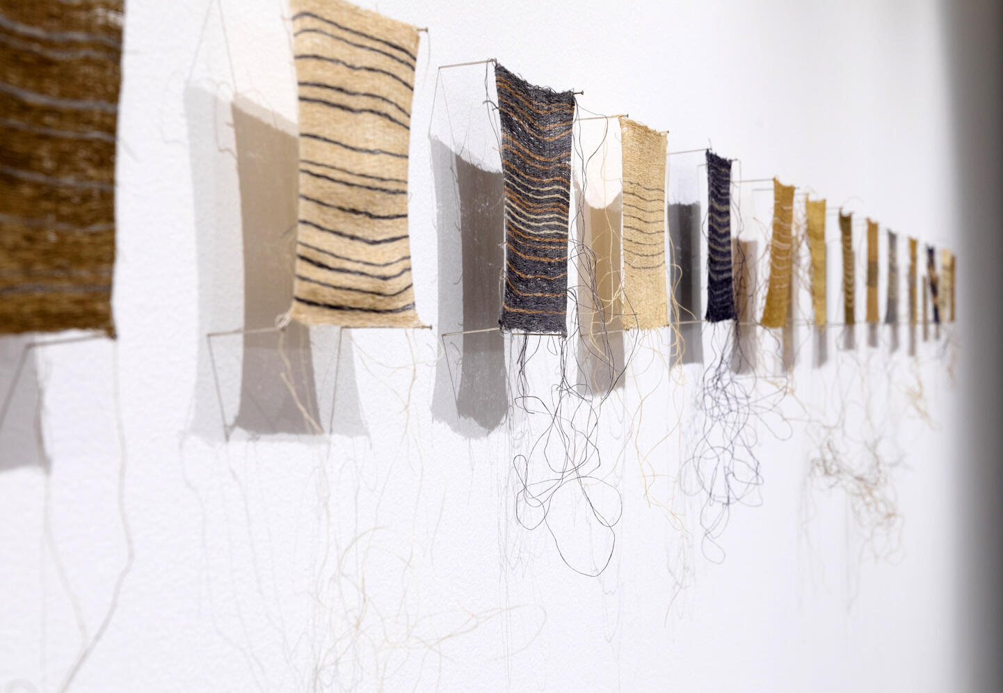 Installation view of Judith Kentish, Kobble Creek Weavings 1-20 2017–18.