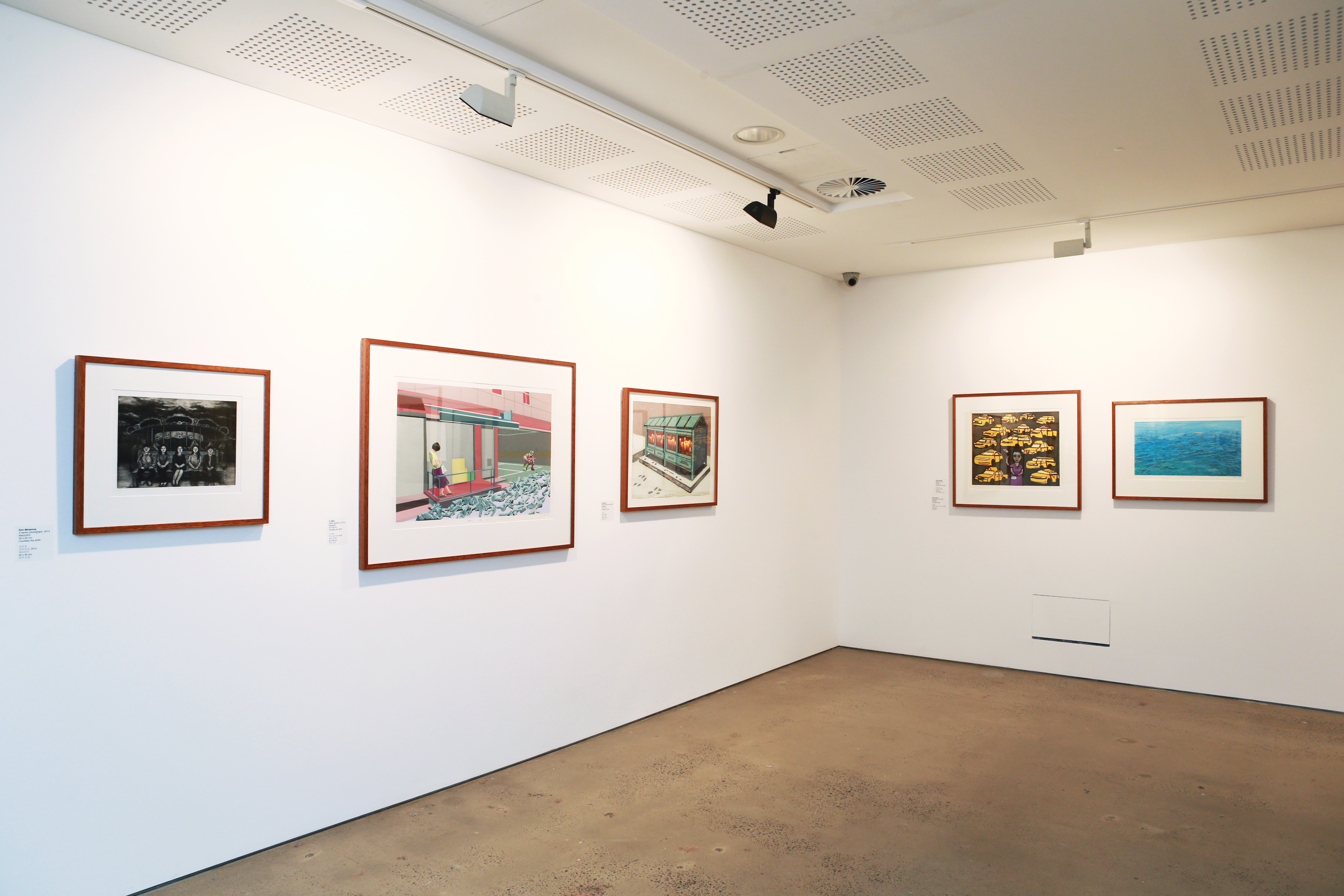 Installation view, 'Seoul – Sydney: Contemporary Korean and Australian Prints', UNSW Galleries, 2014. Photograph: Britta Campion.