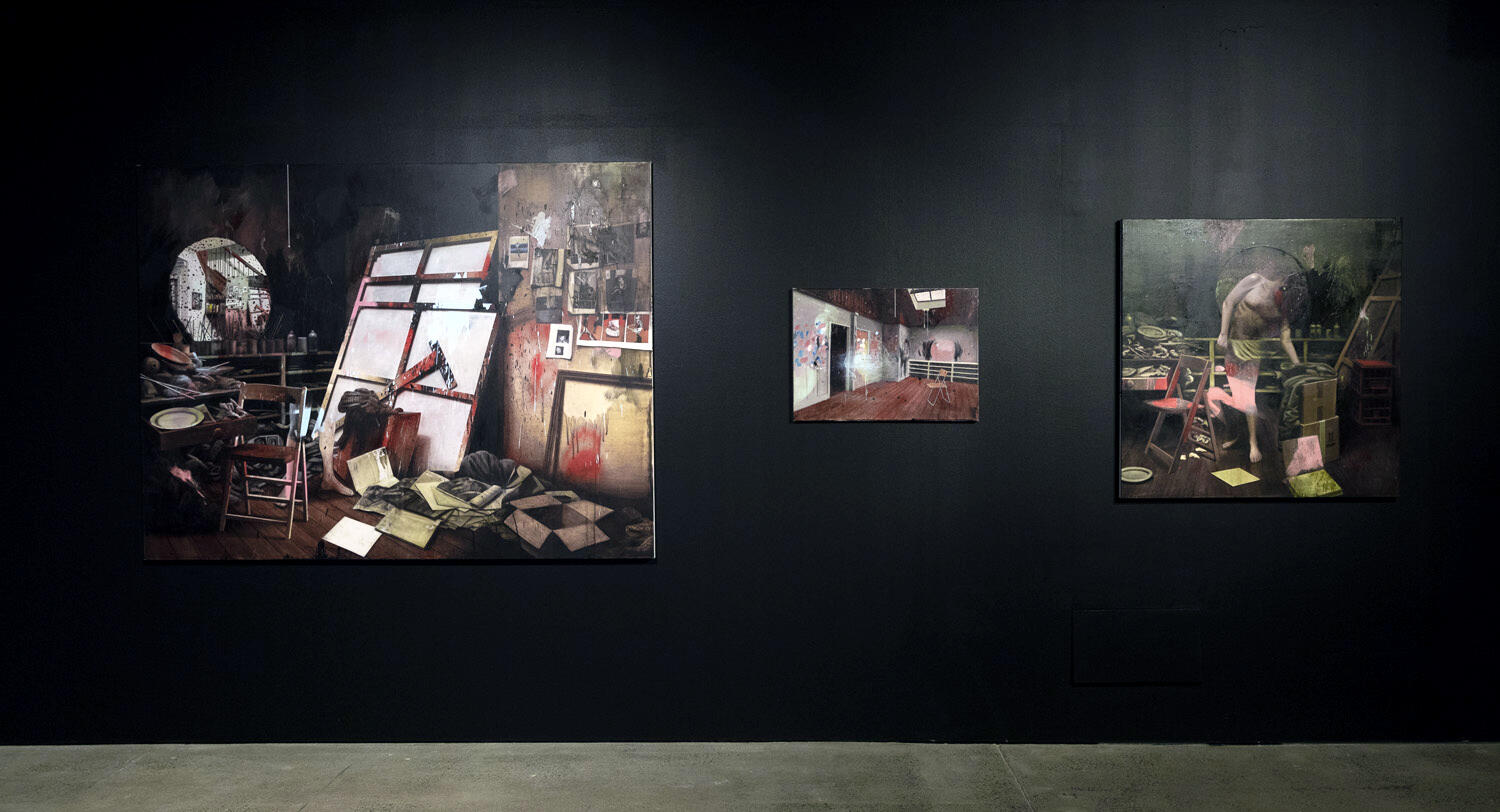 Installation view, David Eastwood, Studio 2016, Exit 2016 and Imposture 2017.
