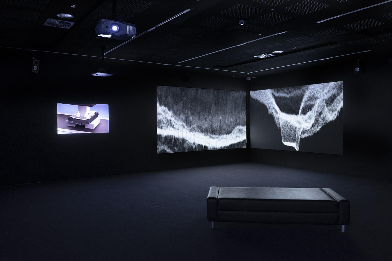 Installation view, Kynan Tan, Data Erasure 2017 and Abstract Causation 2017. 