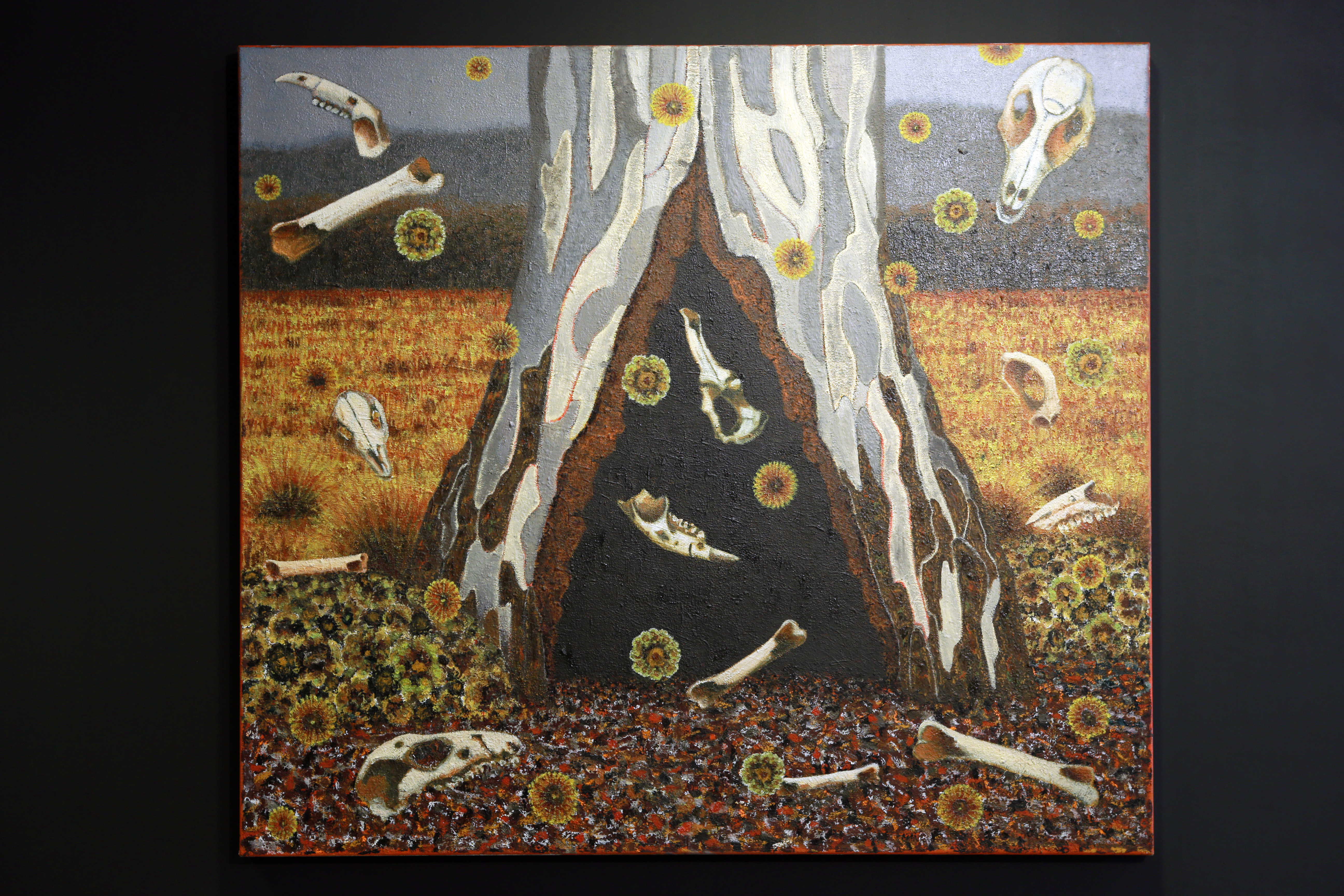 Richard Wastell, Bone and Flower Fields Skullbone Plains 2014. Installation view, 'The Skullbone Experiment', UNSW Galleries, 2014. Photograph: Britta Campion
