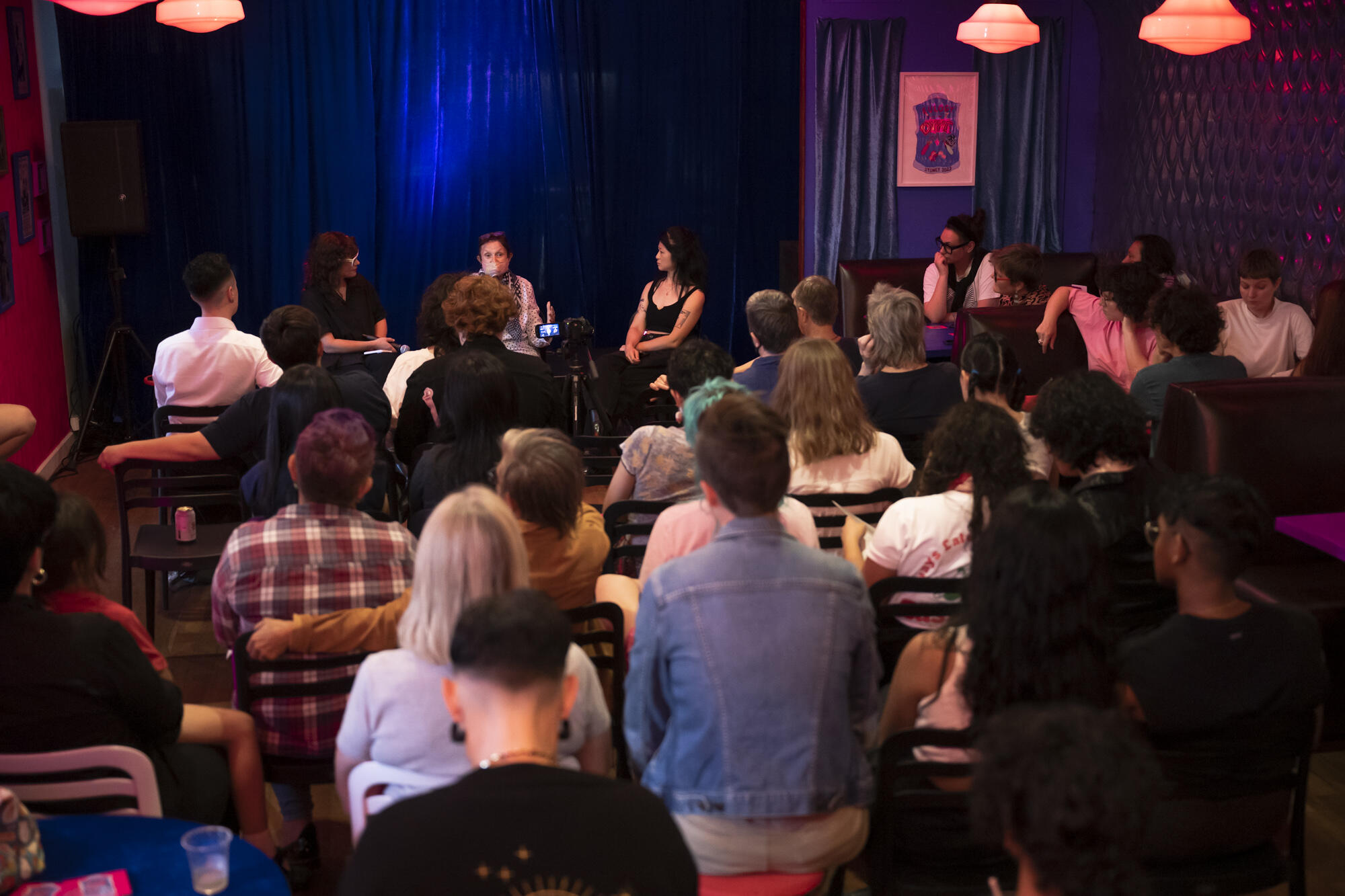 DIY Dykes for 'Eulogy for the Dyke Bar' at the National Art School Café, 2023. Photography: Cassandra Hannagan. 