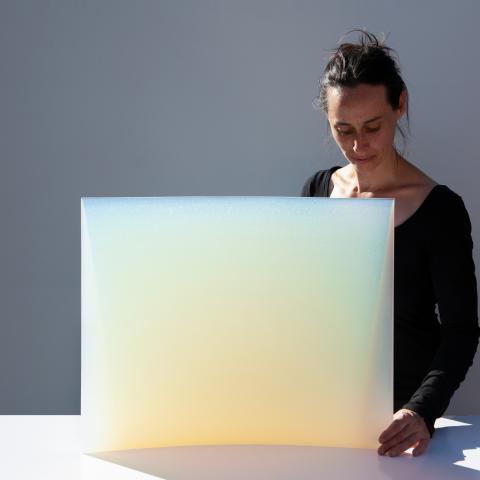 Jessica Loughlin with receptor of light xi, 2020. Kilnformed and handground glass. Photographer: Rachel Harris