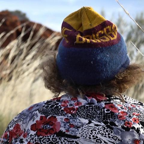 Lizzie Ellis 'Still #3, Tjawina Porter at Kuruyurltu' still image from film 'Kuruyurltu', shot by Matthew Woodham. Copyright Tjarlirli Art 2014