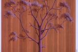 Painting featuring a textured, expressive pink-toned bush-like tree centered in the composition.