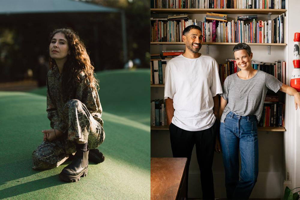 Portraits of Tina Stefanou and Snack Syndicate (Andrew Brooks and Astrid Lorange).