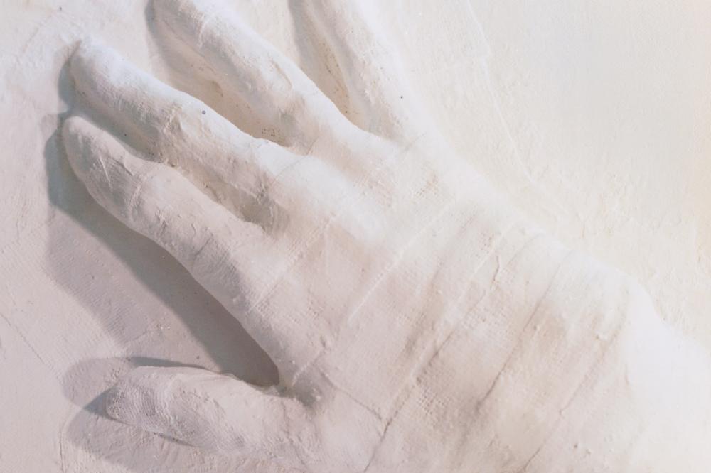 Close up view of a sculpted hand
